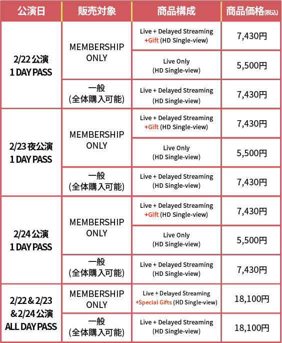 streaming ticket menu